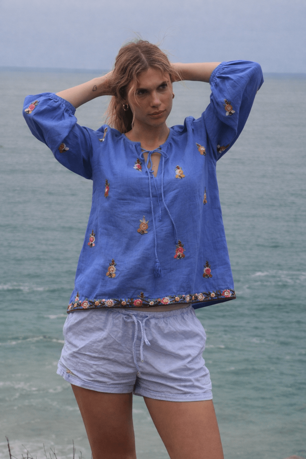 Sienna Linen Top Blue - Joshi