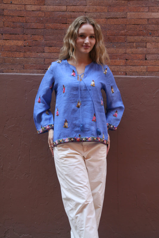 Sienna Linen Top Blue - Joshi