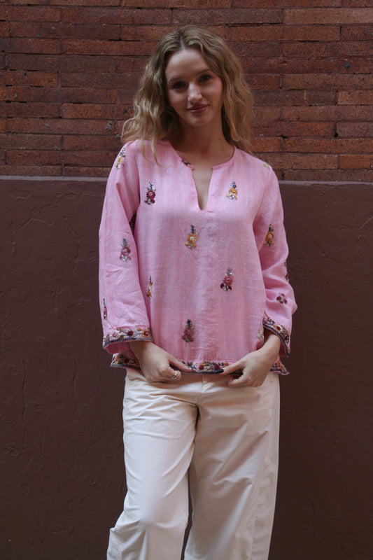 Sienna Linen Top Pink - Joshi