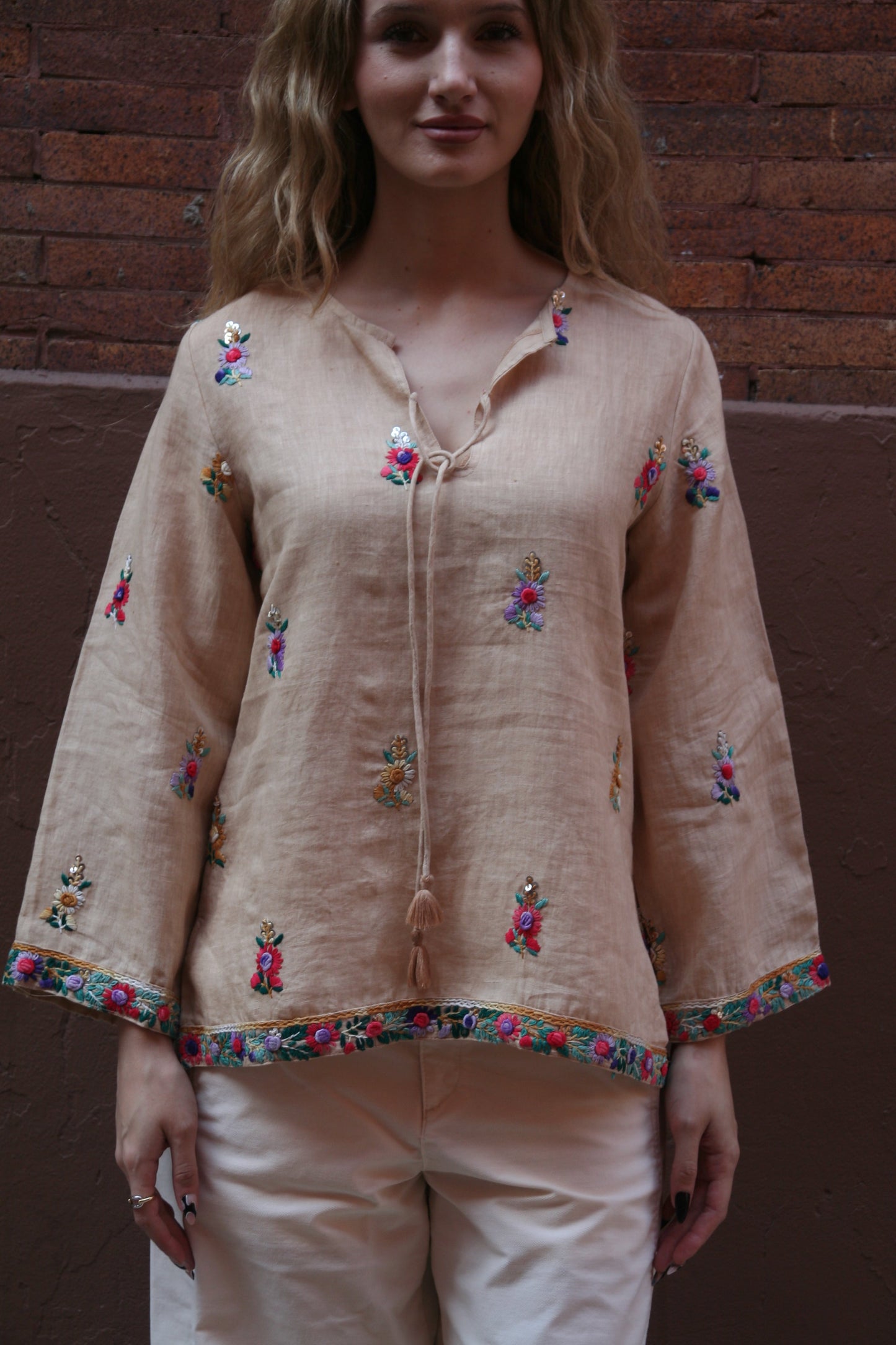Sienna Linen Top Sand - Joshi