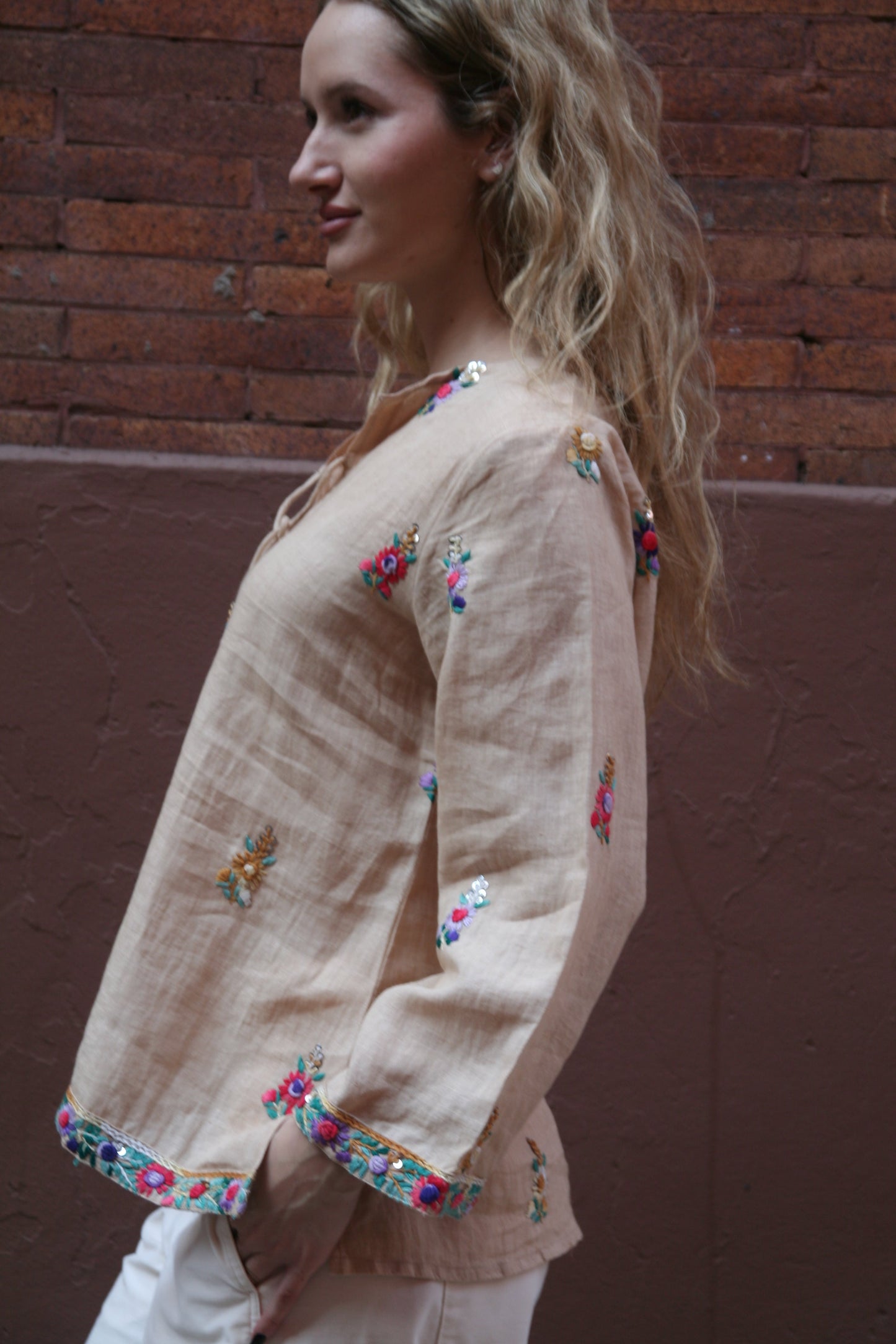 Sienna Linen Top Sand - Joshi