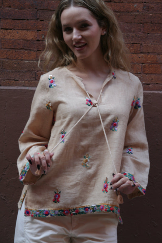 Sienna Linen Top Sand - Joshi