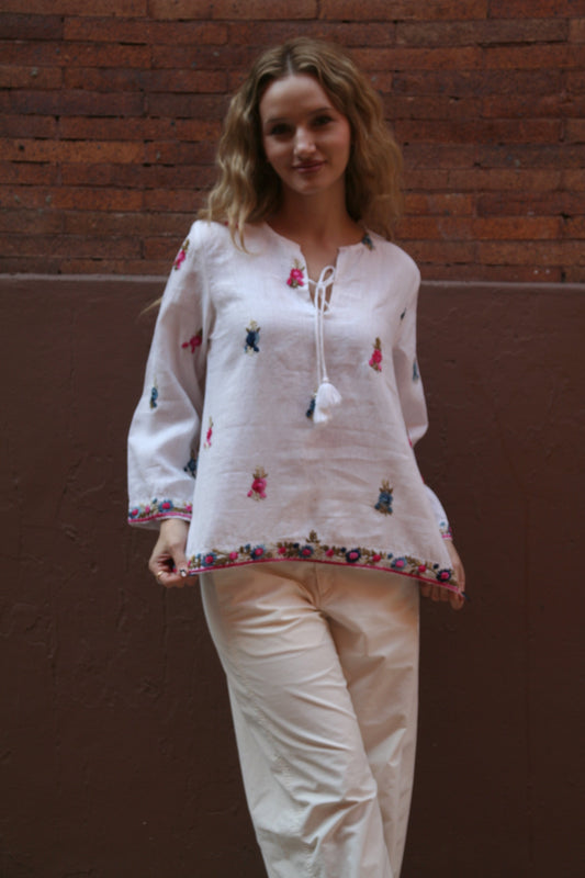 Sienna Linen Top White - Joshi