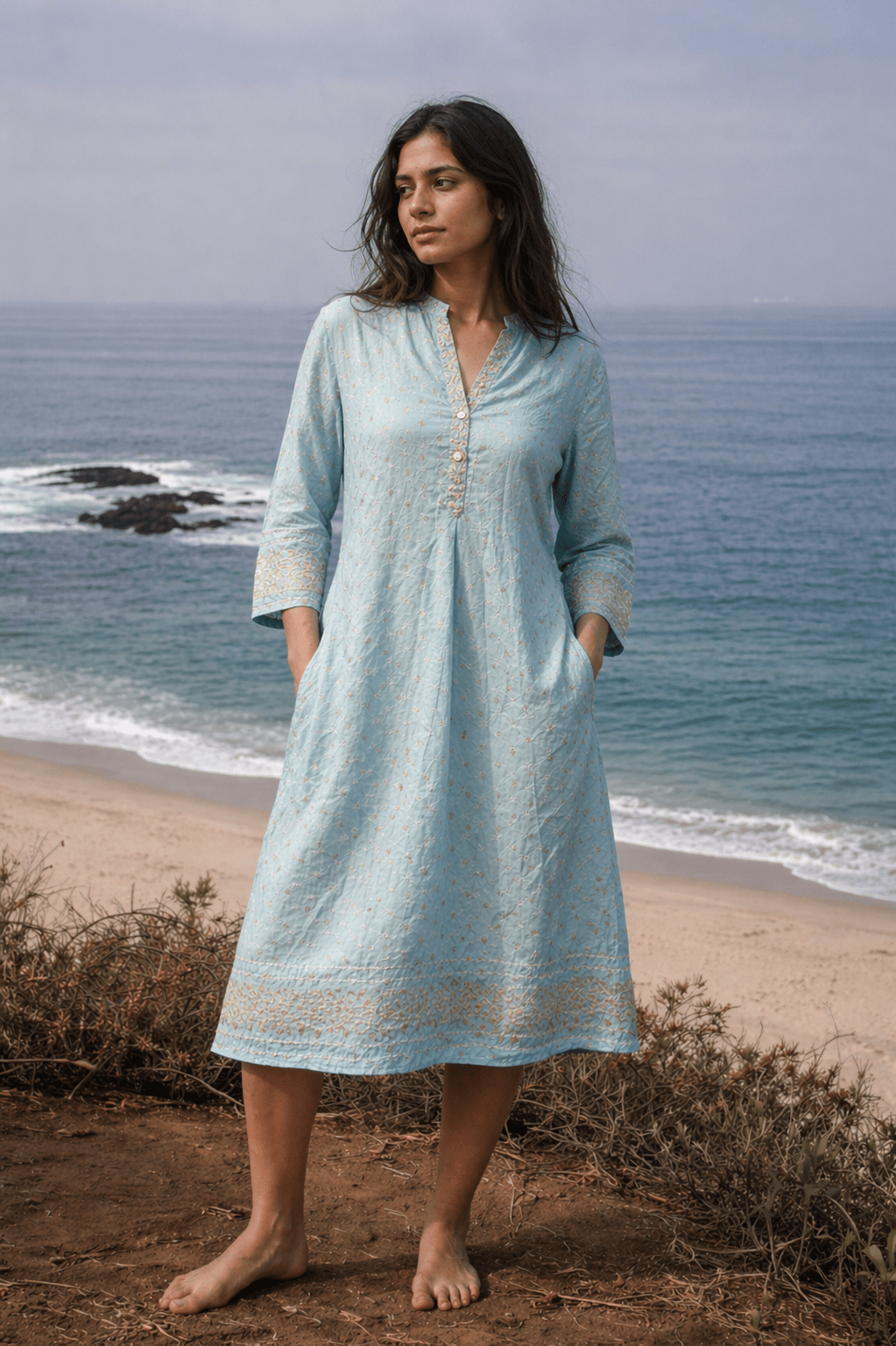 Silk Shirt Dress Aqua - Joshi