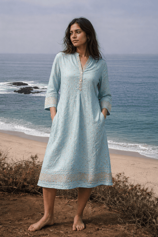 Silk Shirt Dress Aqua - Joshi