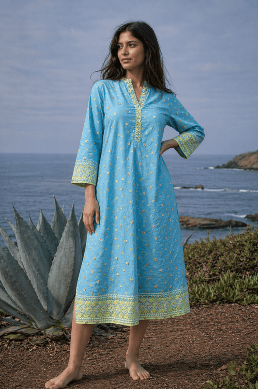 Silk Shirt Dress Turquoise - Joshi