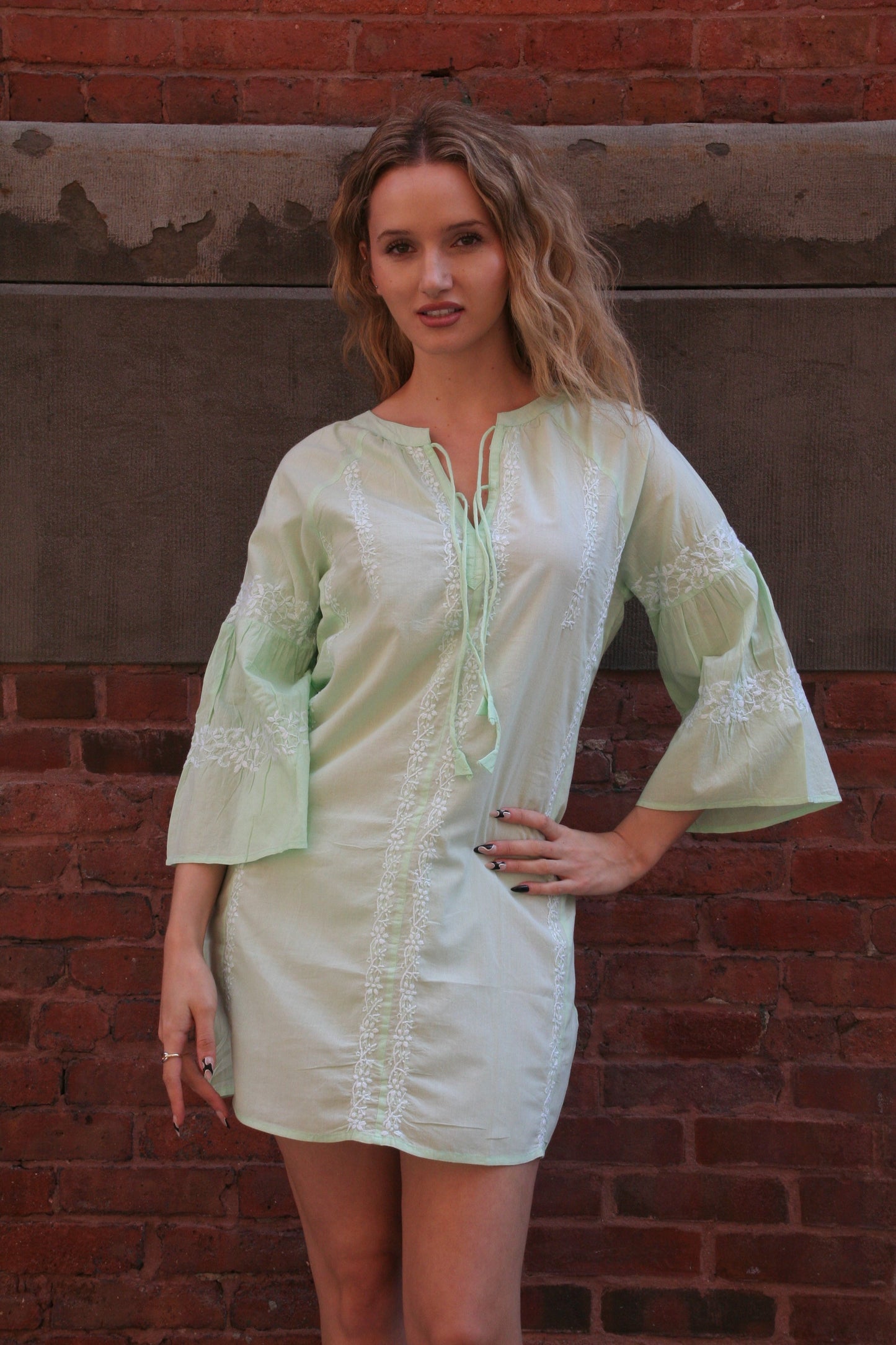 Tie Short Dress Green - Joshi