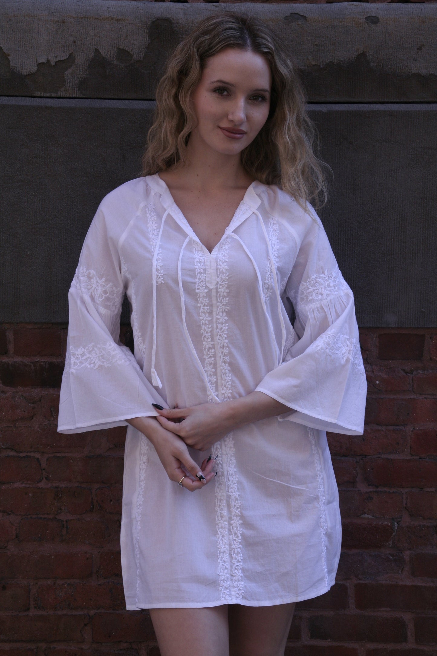 Tie Short Dress White - Joshi