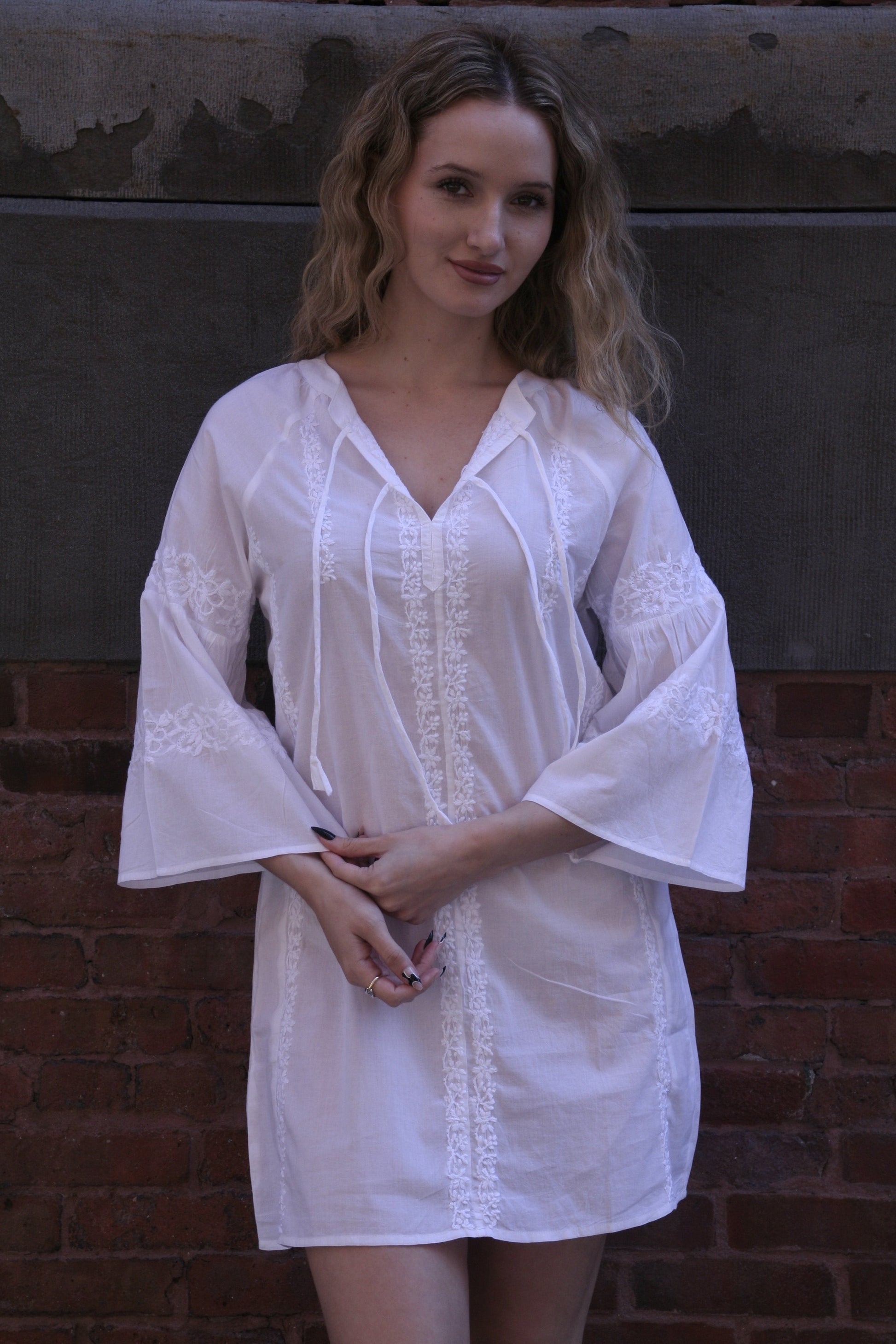 Tie Short Dress White - Joshi